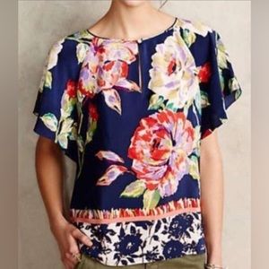 Anthropologie Maeve Silk Floral Gardenia Blouse
